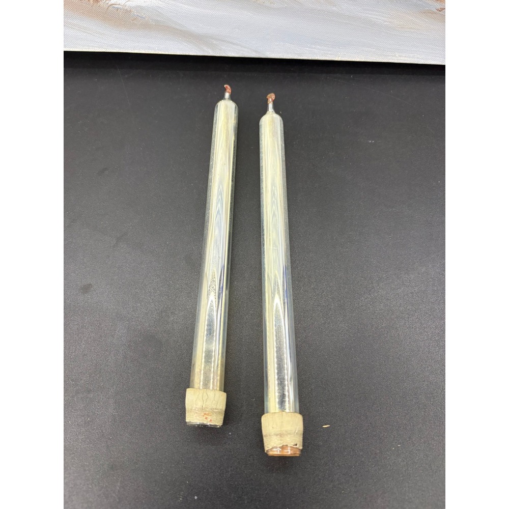 Vintage Silver Mercury Glass Taper Candles Pair 10 Inch Decorative Faux Wick